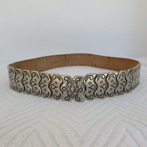 In Transit Soft Leather Metal Waist Belt Western Belt, Sz 32 Made in France Tan